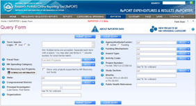 Screenshot of NIH Research Portfolio Online Reporting Tool Expenditures and Results (NIH RePORTER)