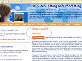 Screenshot of NIH Videocasting and Podcasting Web site